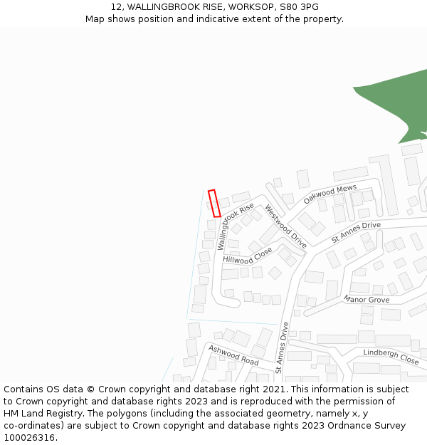 12, WALLINGBROOK RISE, WORKSOP, S80 3PG: Location map and indicative extent of plot