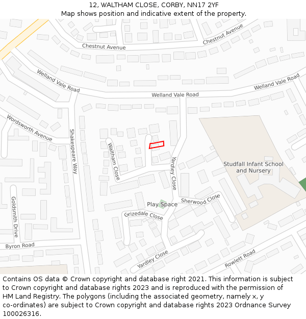 12, WALTHAM CLOSE, CORBY, NN17 2YF: Location map and indicative extent of plot