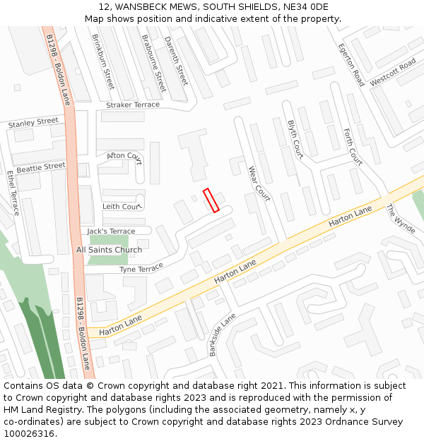 12, WANSBECK MEWS, SOUTH SHIELDS, NE34 0DE: Location map and indicative extent of plot