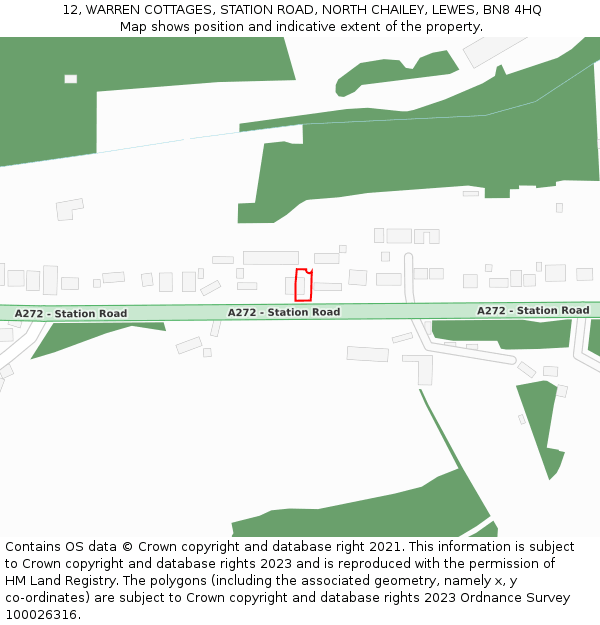 12, WARREN COTTAGES, STATION ROAD, NORTH CHAILEY, LEWES, BN8 4HQ: Location map and indicative extent of plot