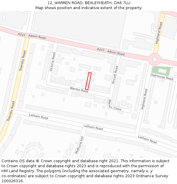12, WARREN ROAD, BEXLEYHEATH, DA6 7LU: Location map and indicative extent of plot