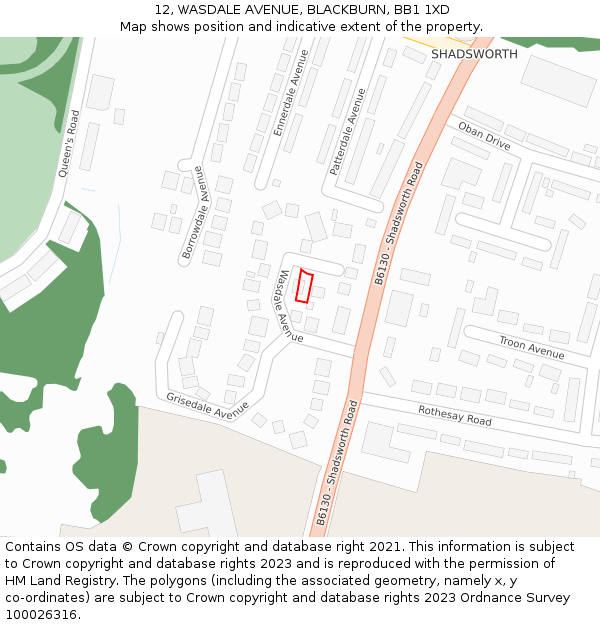 12, WASDALE AVENUE, BLACKBURN, BB1 1XD: Location map and indicative extent of plot