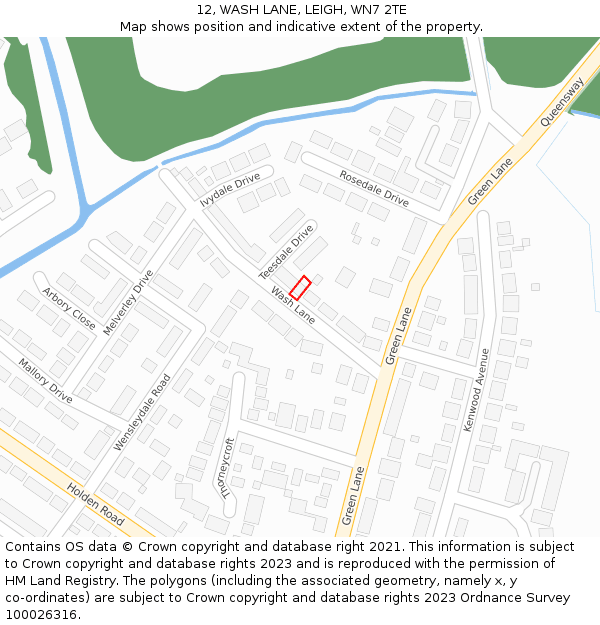 12, WASH LANE, LEIGH, WN7 2TE: Location map and indicative extent of plot