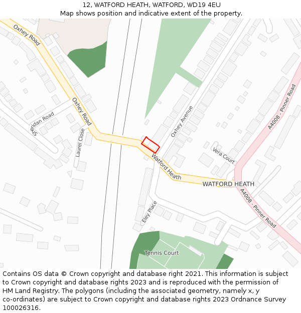 12, WATFORD HEATH, WATFORD, WD19 4EU: Location map and indicative extent of plot