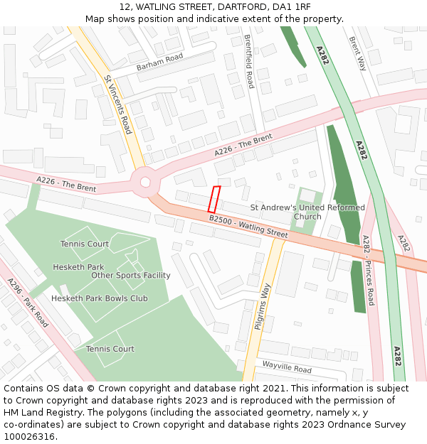 12, WATLING STREET, DARTFORD, DA1 1RF: Location map and indicative extent of plot