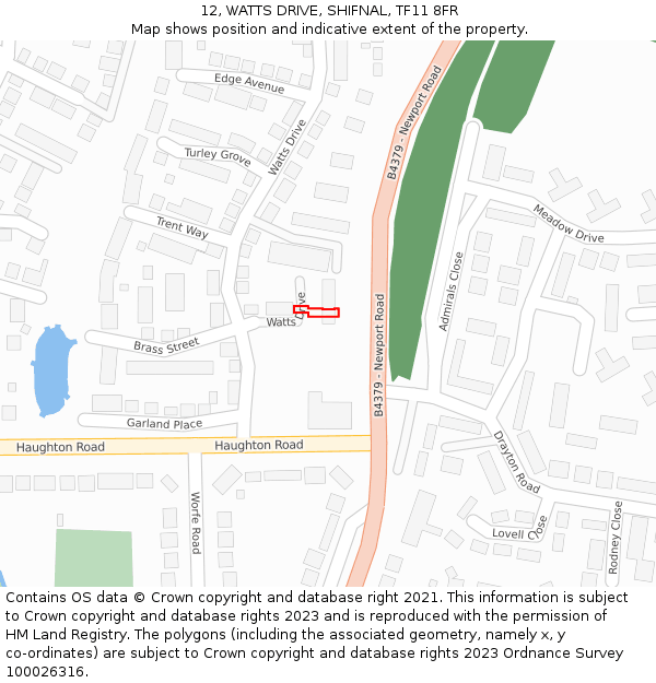 12, WATTS DRIVE, SHIFNAL, TF11 8FR: Location map and indicative extent of plot