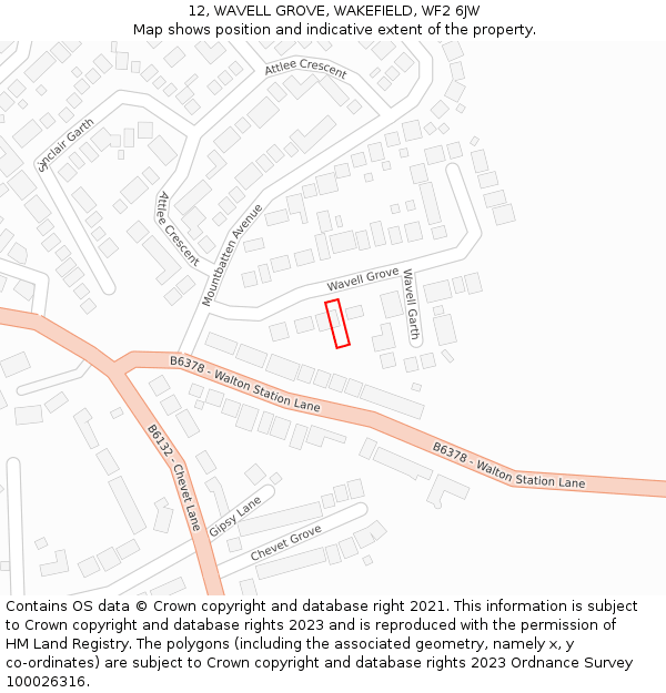 12, WAVELL GROVE, WAKEFIELD, WF2 6JW: Location map and indicative extent of plot