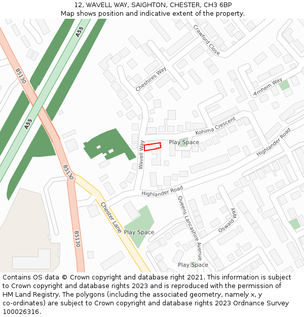 12, WAVELL WAY, SAIGHTON, CHESTER, CH3 6BP: Location map and indicative extent of plot