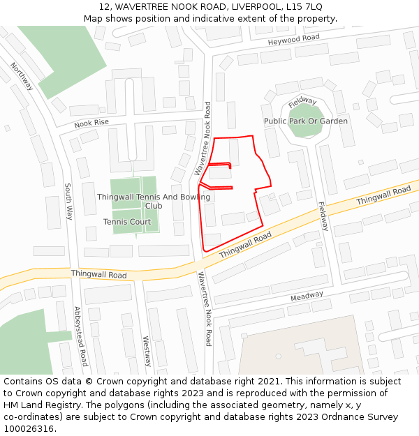 12, WAVERTREE NOOK ROAD, LIVERPOOL, L15 7LQ: Location map and indicative extent of plot