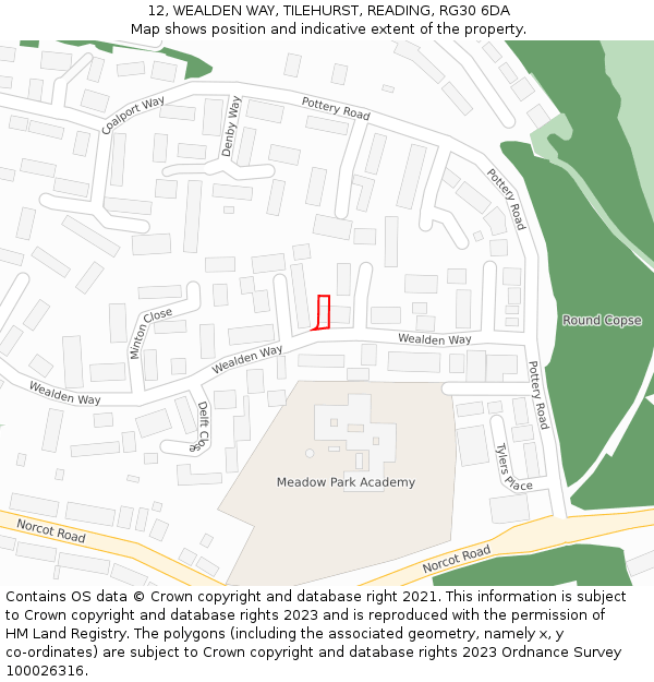 12, WEALDEN WAY, TILEHURST, READING, RG30 6DA: Location map and indicative extent of plot
