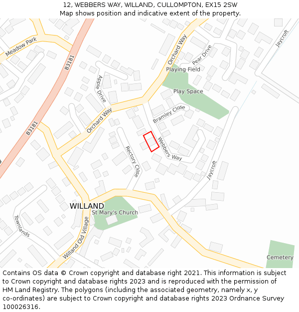 12, WEBBERS WAY, WILLAND, CULLOMPTON, EX15 2SW: Location map and indicative extent of plot