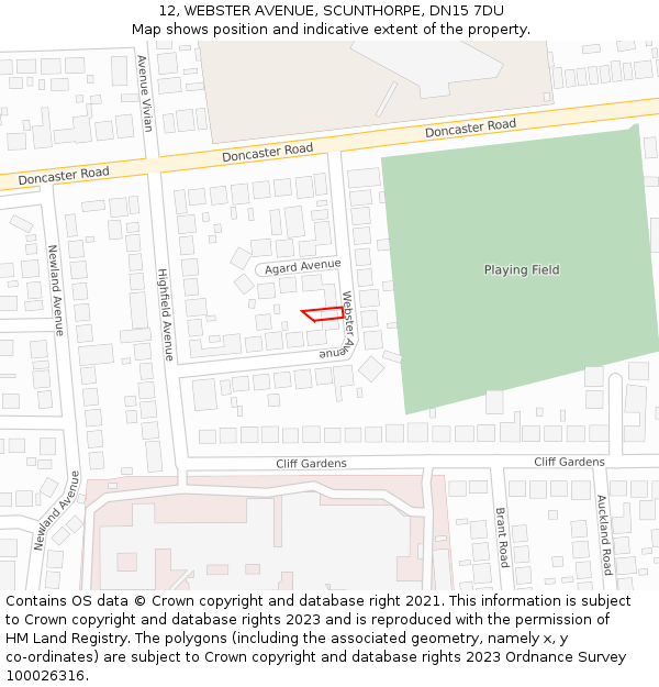 12, WEBSTER AVENUE, SCUNTHORPE, DN15 7DU: Location map and indicative extent of plot