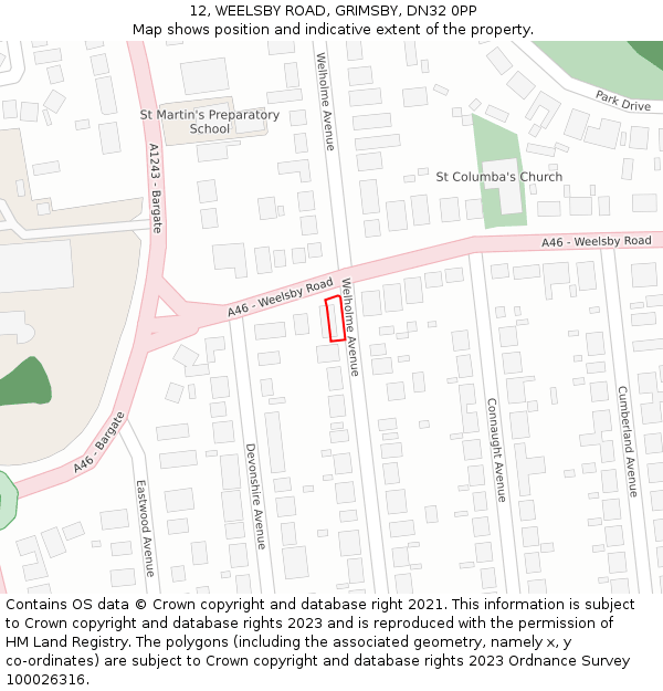 12, WEELSBY ROAD, GRIMSBY, DN32 0PP: Location map and indicative extent of plot