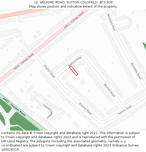 12, WELFORD ROAD, SUTTON COLDFIELD, B73 5DP: Location map and indicative extent of plot