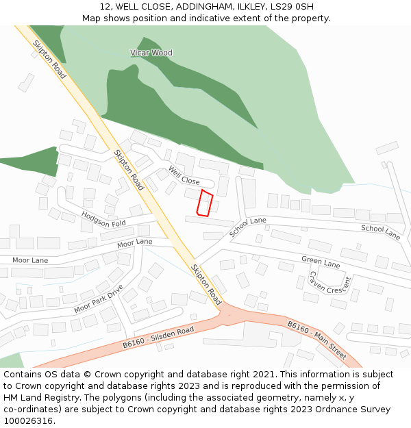 12, WELL CLOSE, ADDINGHAM, ILKLEY, LS29 0SH: Location map and indicative extent of plot