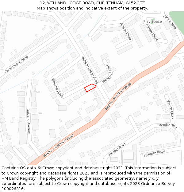 12, WELLAND LODGE ROAD, CHELTENHAM, GL52 3EZ: Location map and indicative extent of plot