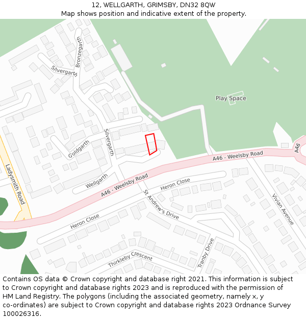 12, WELLGARTH, GRIMSBY, DN32 8QW: Location map and indicative extent of plot
