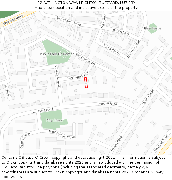 12, WELLINGTON WAY, LEIGHTON BUZZARD, LU7 3BY: Location map and indicative extent of plot