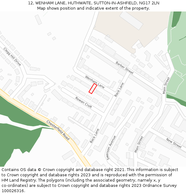 12, WENHAM LANE, HUTHWAITE, SUTTON-IN-ASHFIELD, NG17 2LN: Location map and indicative extent of plot