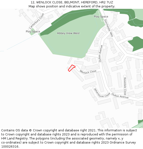12, WENLOCK CLOSE, BELMONT, HEREFORD, HR2 7UZ: Location map and indicative extent of plot