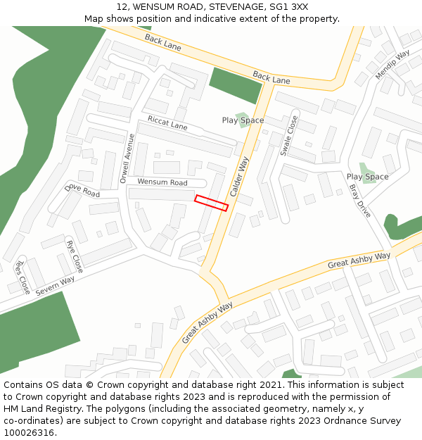 12, WENSUM ROAD, STEVENAGE, SG1 3XX: Location map and indicative extent of plot