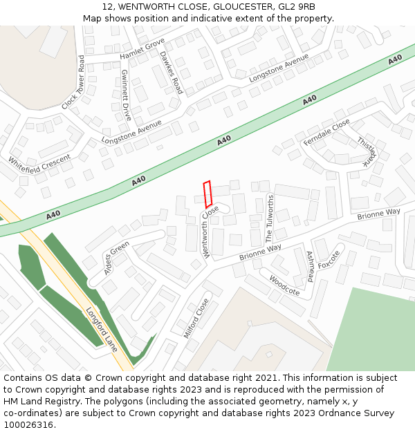 12, WENTWORTH CLOSE, GLOUCESTER, GL2 9RB: Location map and indicative extent of plot