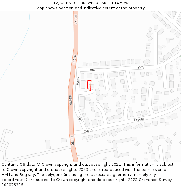 12, WERN, CHIRK, WREXHAM, LL14 5BW: Location map and indicative extent of plot