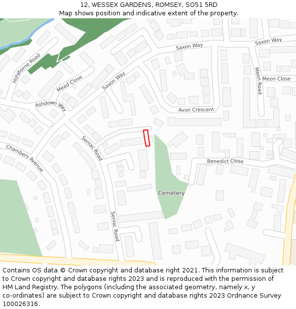 12, WESSEX GARDENS, ROMSEY, SO51 5RD: Location map and indicative extent of plot