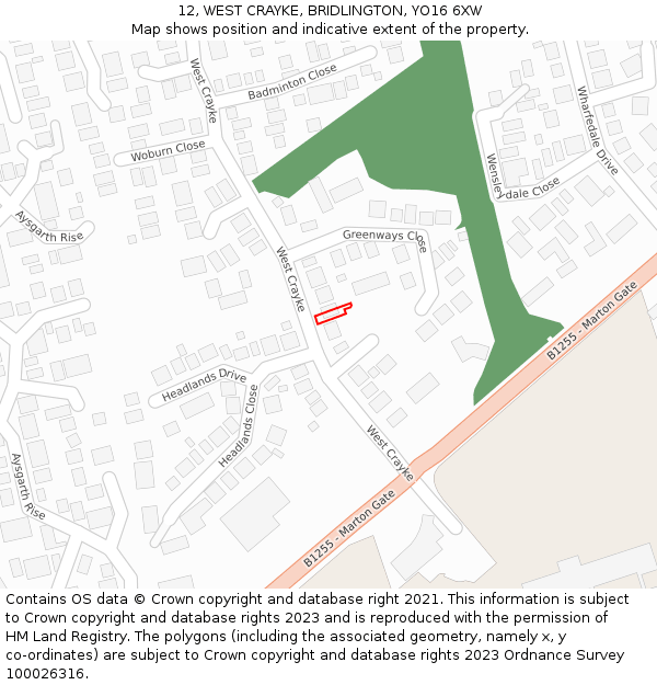 12, WEST CRAYKE, BRIDLINGTON, YO16 6XW: Location map and indicative extent of plot