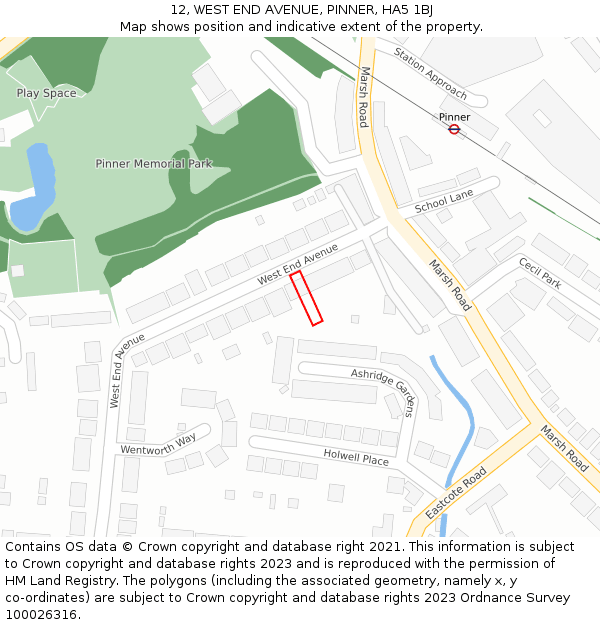12, WEST END AVENUE, PINNER, HA5 1BJ: Location map and indicative extent of plot