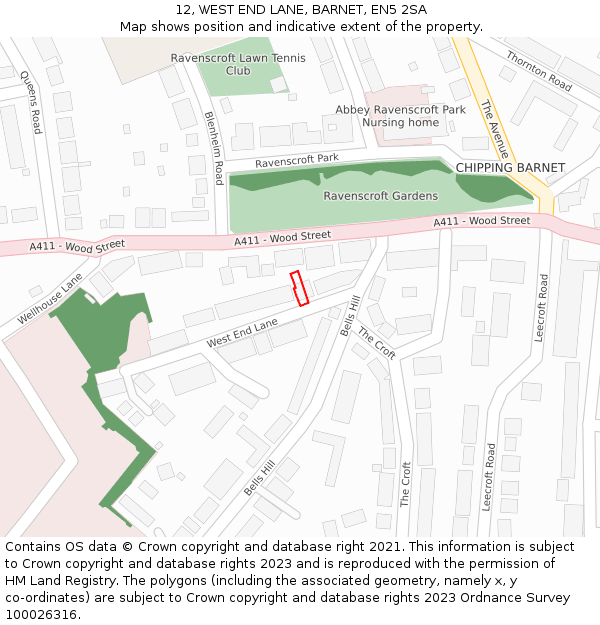 12, WEST END LANE, BARNET, EN5 2SA: Location map and indicative extent of plot