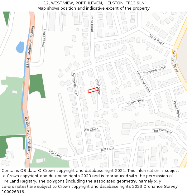 12, WEST VIEW, PORTHLEVEN, HELSTON, TR13 9LN: Location map and indicative extent of plot