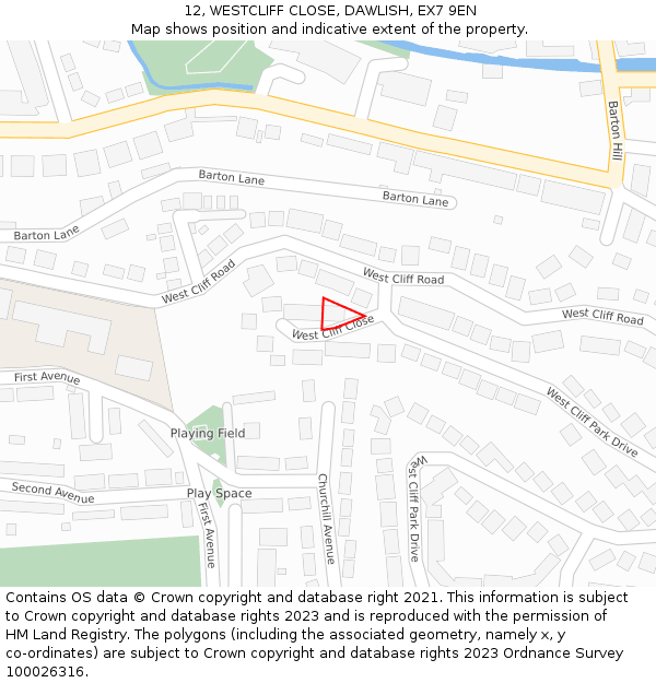 12, WESTCLIFF CLOSE, DAWLISH, EX7 9EN: Location map and indicative extent of plot