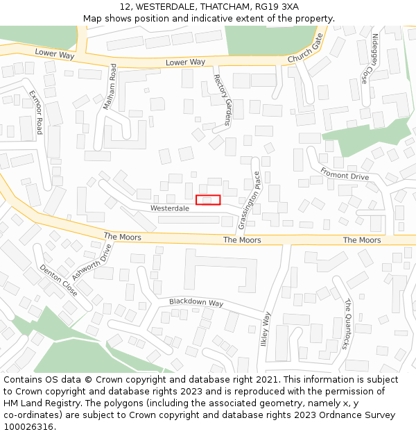 12, WESTERDALE, THATCHAM, RG19 3XA: Location map and indicative extent of plot