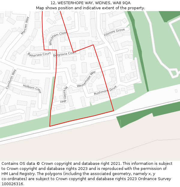 12, WESTERHOPE WAY, WIDNES, WA8 9QA: Location map and indicative extent of plot
