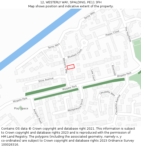 12, WESTERLY WAY, SPALDING, PE11 3FH: Location map and indicative extent of plot