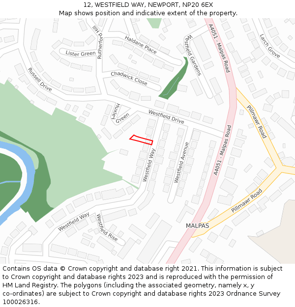 12, WESTFIELD WAY, NEWPORT, NP20 6EX: Location map and indicative extent of plot