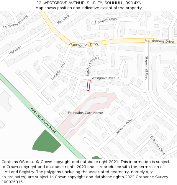 12, WESTGROVE AVENUE, SHIRLEY, SOLIHULL, B90 4XN: Location map and indicative extent of plot