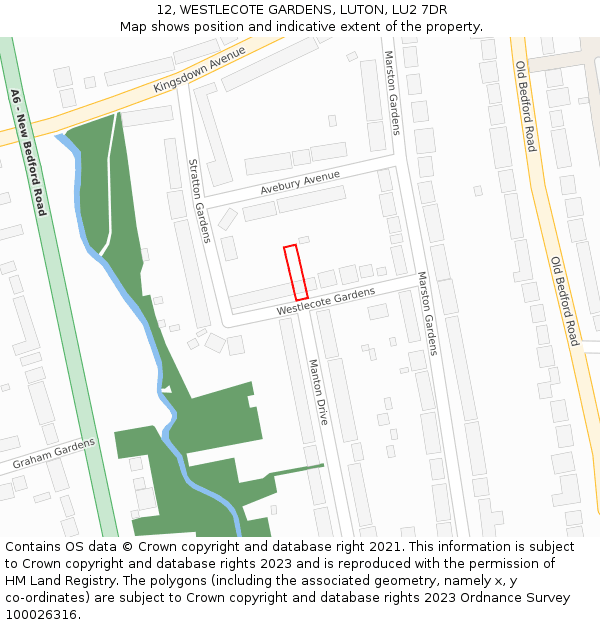 12, WESTLECOTE GARDENS, LUTON, LU2 7DR: Location map and indicative extent of plot