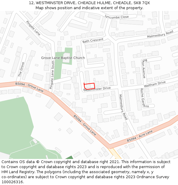 12, WESTMINSTER DRIVE, CHEADLE HULME, CHEADLE, SK8 7QX: Location map and indicative extent of plot