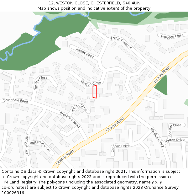 12, WESTON CLOSE, CHESTERFIELD, S40 4UN: Location map and indicative extent of plot