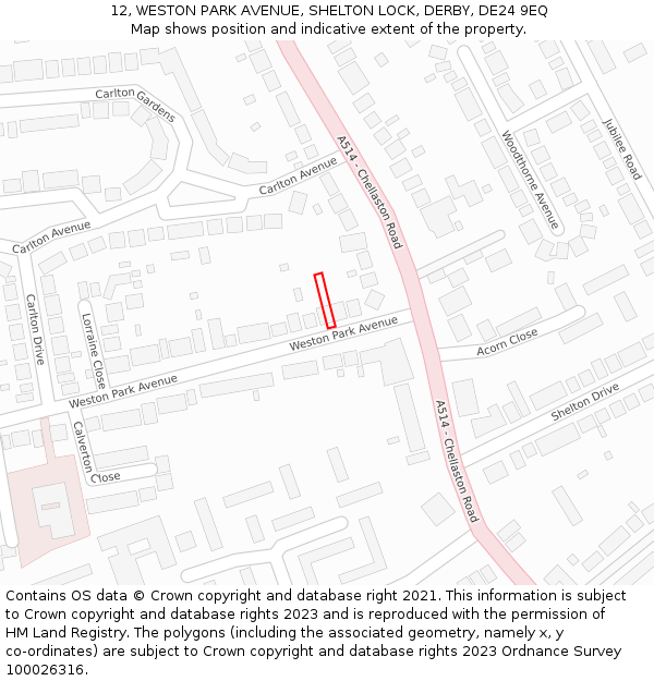 12, WESTON PARK AVENUE, SHELTON LOCK, DERBY, DE24 9EQ: Location map and indicative extent of plot