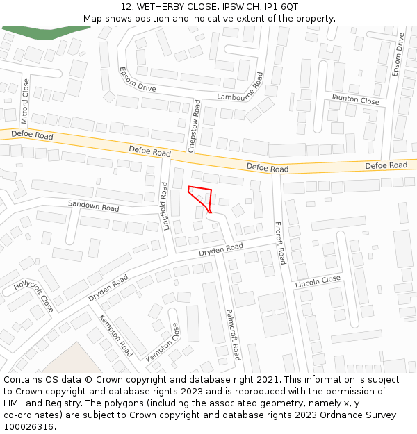 12, WETHERBY CLOSE, IPSWICH, IP1 6QT: Location map and indicative extent of plot