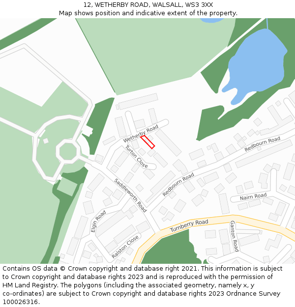 12, WETHERBY ROAD, WALSALL, WS3 3XX: Location map and indicative extent of plot