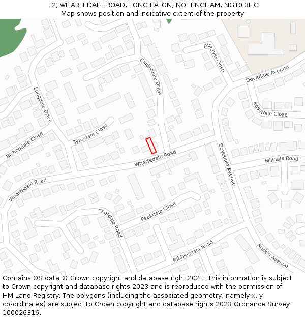 12, WHARFEDALE ROAD, LONG EATON, NOTTINGHAM, NG10 3HG: Location map and indicative extent of plot