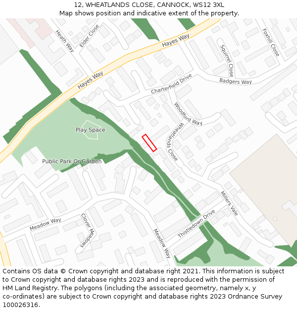 12, WHEATLANDS CLOSE, CANNOCK, WS12 3XL: Location map and indicative extent of plot