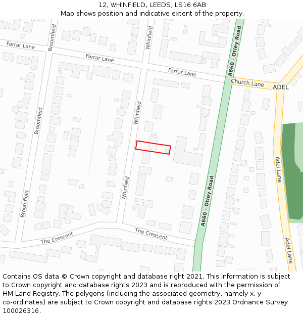 12, WHINFIELD, LEEDS, LS16 6AB: Location map and indicative extent of plot