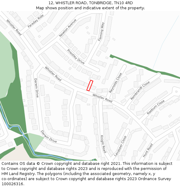 12, WHISTLER ROAD, TONBRIDGE, TN10 4RD: Location map and indicative extent of plot