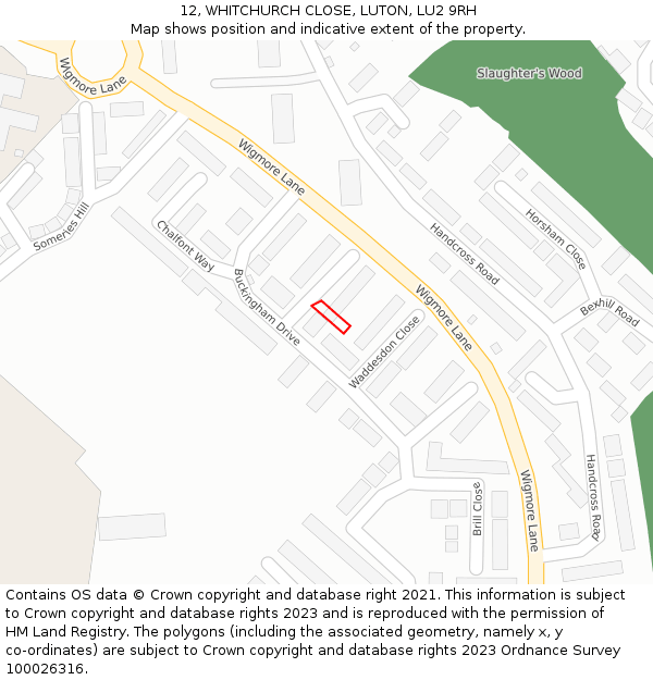 12, WHITCHURCH CLOSE, LUTON, LU2 9RH: Location map and indicative extent of plot