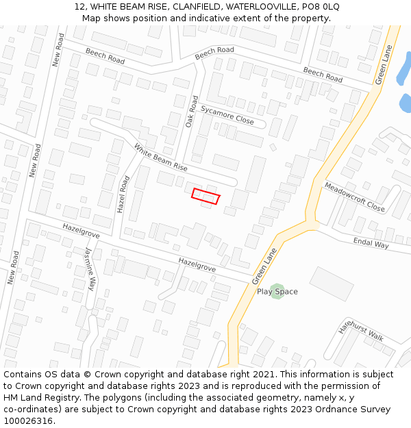 12, WHITE BEAM RISE, CLANFIELD, WATERLOOVILLE, PO8 0LQ: Location map and indicative extent of plot